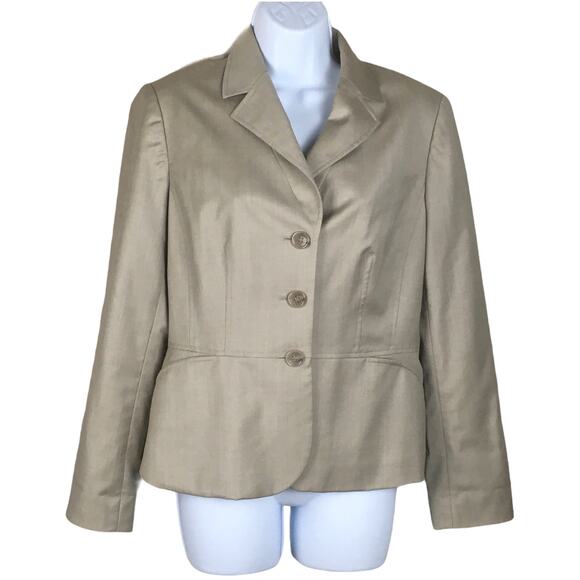 Ann Taylor Blazer Tan Three Button Suit Jacket Peplum Women's 6 Career Work - Picture 1 of 9